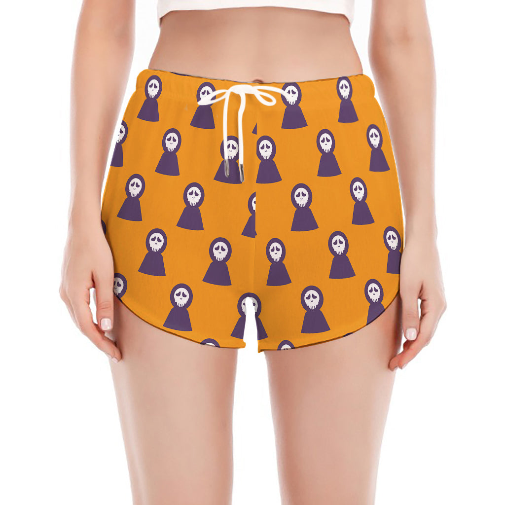Halloween Grim Reaper Pattern Print Women's Split Running Shorts