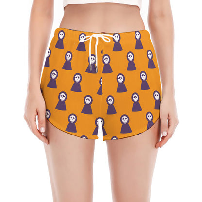 Halloween Grim Reaper Pattern Print Women's Split Running Shorts