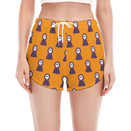 Halloween Grim Reaper Pattern Print Women's Split Running Shorts