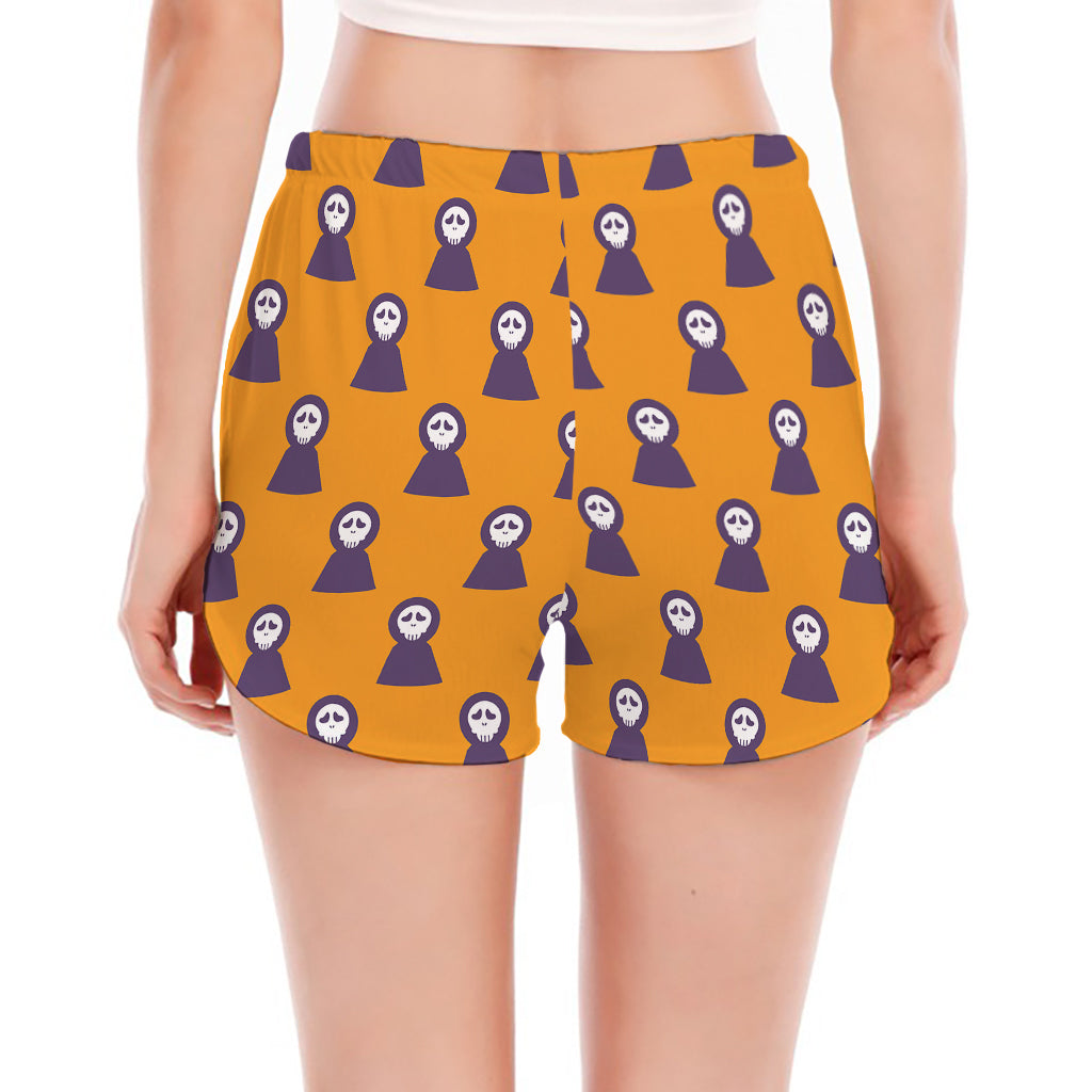Halloween Grim Reaper Pattern Print Women's Split Running Shorts