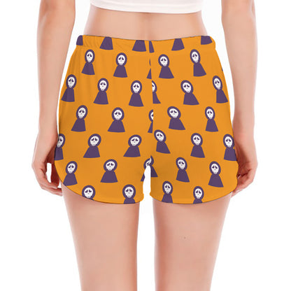 Halloween Grim Reaper Pattern Print Women's Split Running Shorts