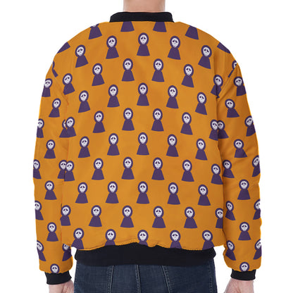Halloween Grim Reaper Pattern Print Zip Sleeve Bomber Jacket