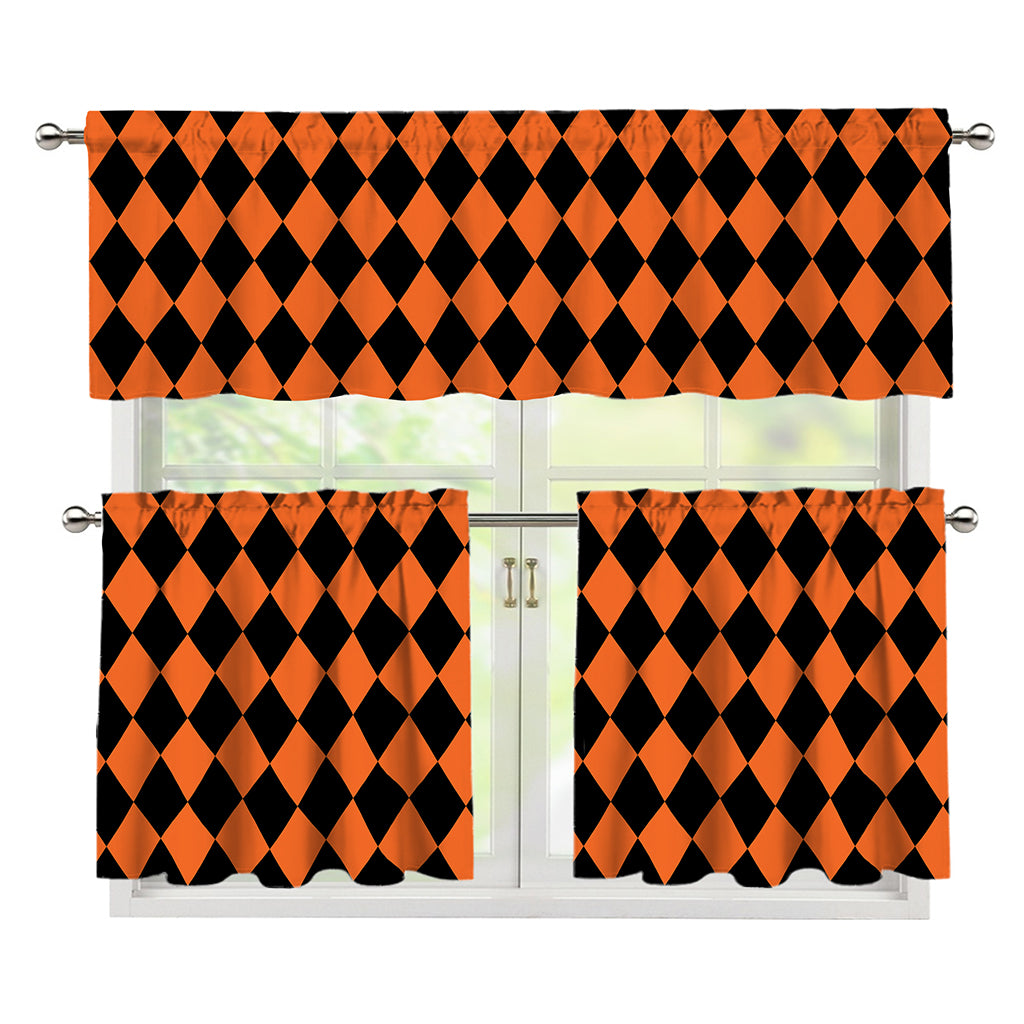 Halloween Harlequin Pattern Print 3 Piece Kitchen Curtains