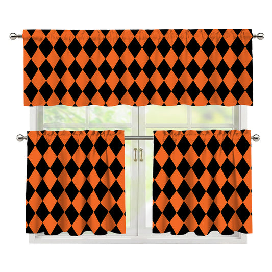 Halloween Harlequin Pattern Print 3 Piece Kitchen Curtains