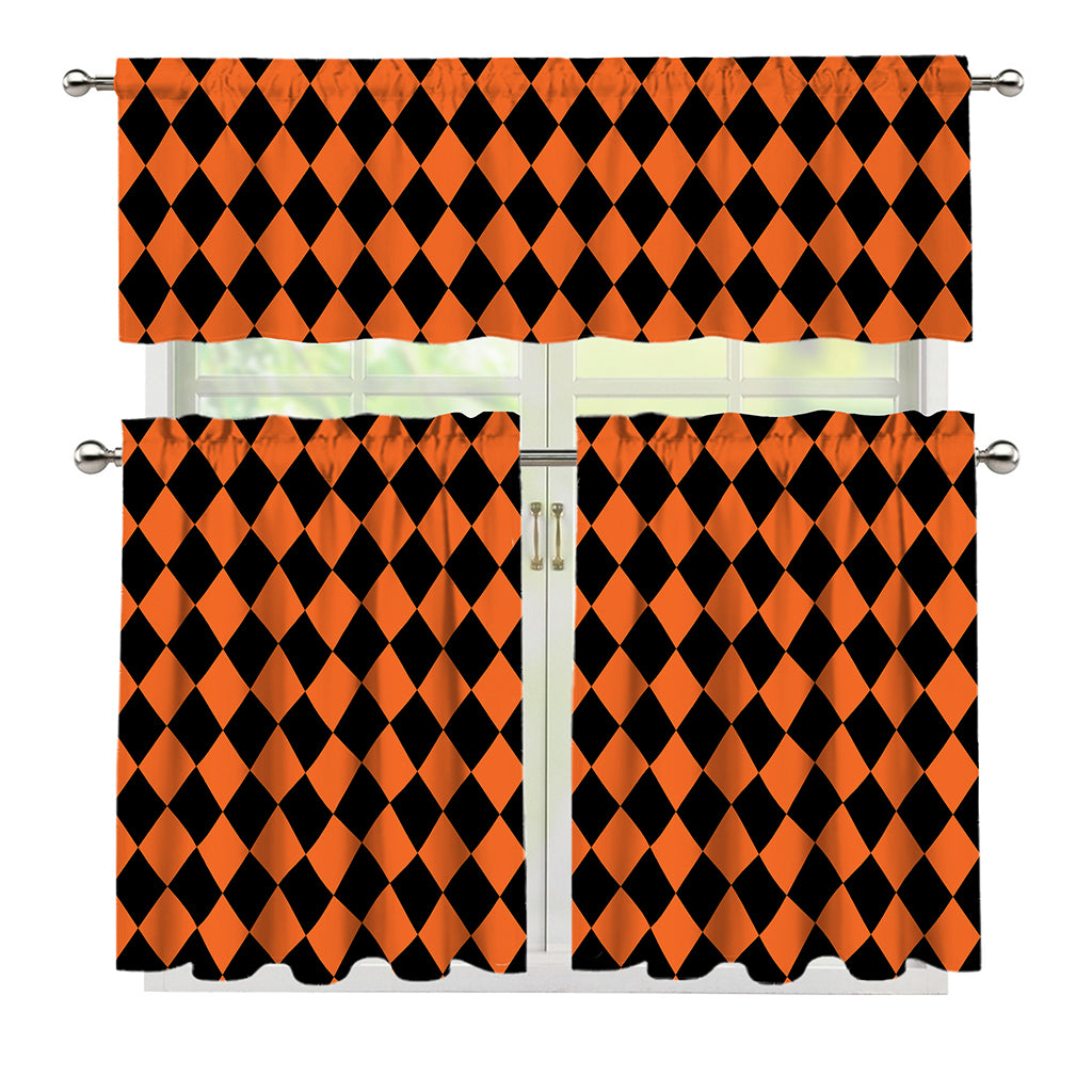 Halloween Harlequin Pattern Print 3 Piece Kitchen Curtains