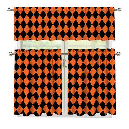 Halloween Harlequin Pattern Print 3 Piece Kitchen Curtains