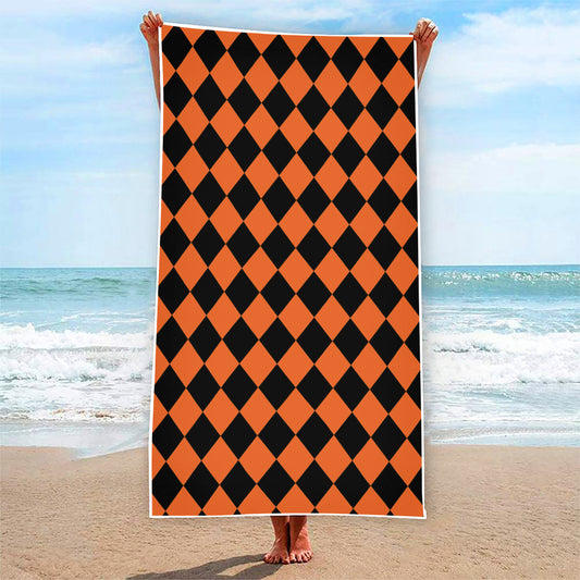Halloween Harlequin Pattern Print Beach Towel