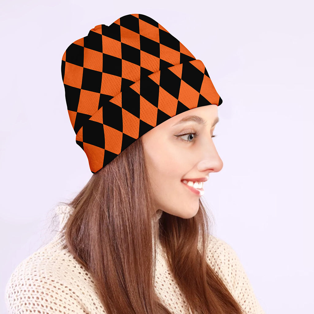 Halloween Harlequin Pattern Print Beanie