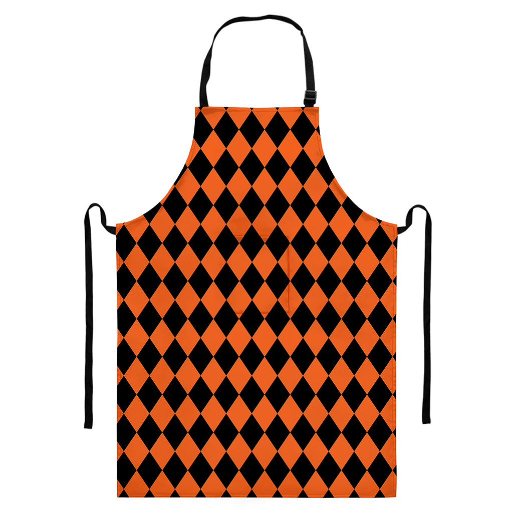 Halloween Harlequin Pattern Print Bib Apron With Pocket