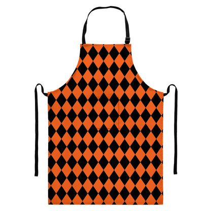 Halloween Harlequin Pattern Print Bib Apron With Pocket