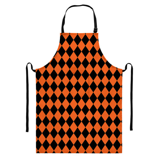 Halloween Harlequin Pattern Print Bib Apron With Pocket