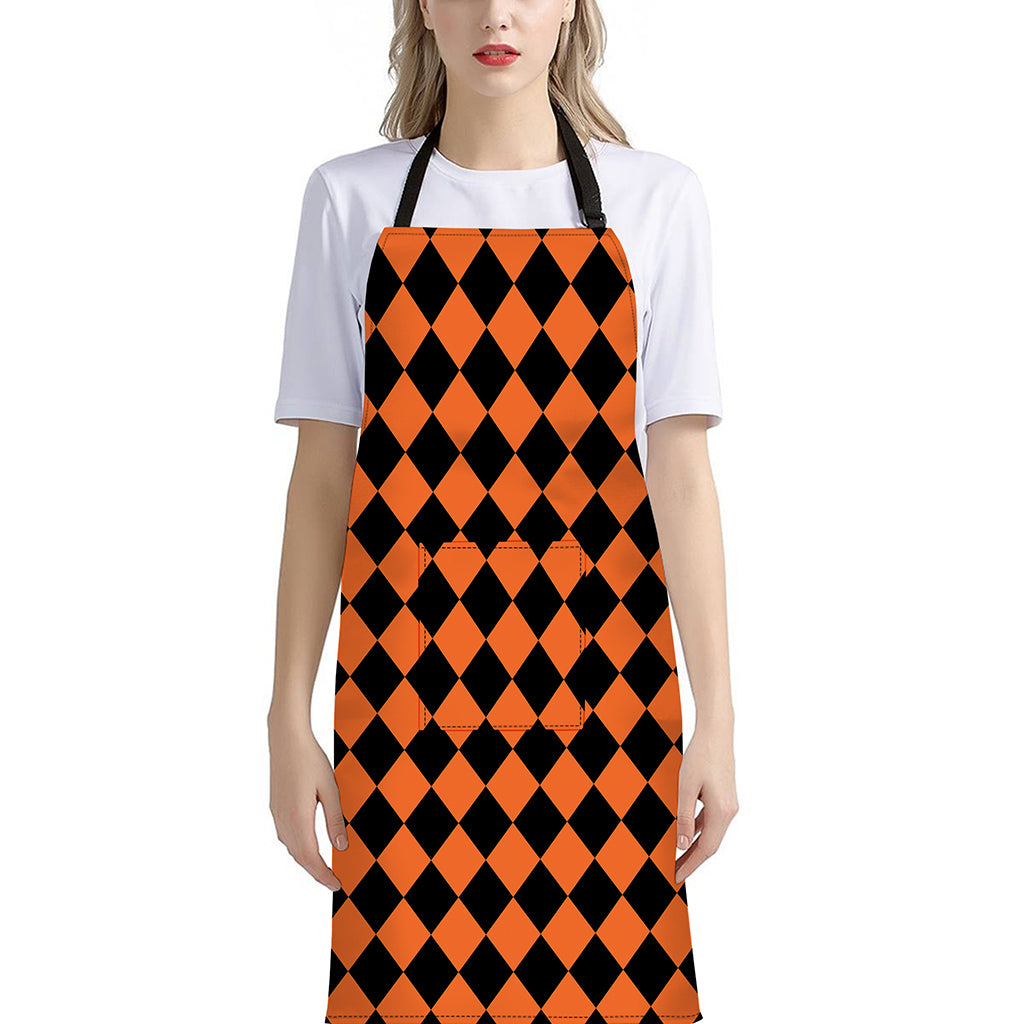 Halloween Harlequin Pattern Print Bib Apron With Pocket