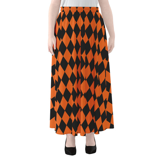 Halloween Harlequin Pattern Print Chiffon Maxi Skirt