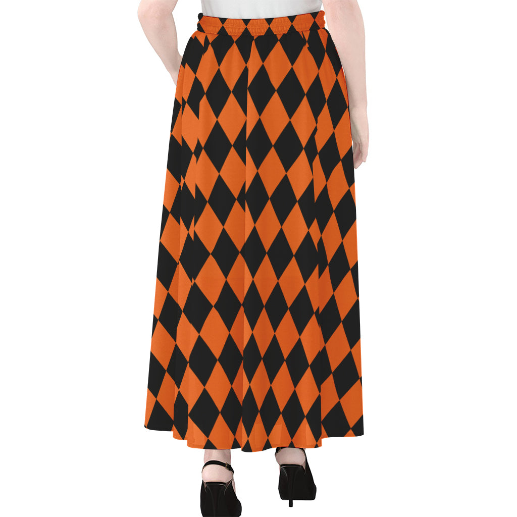 Halloween Harlequin Pattern Print Chiffon Maxi Skirt