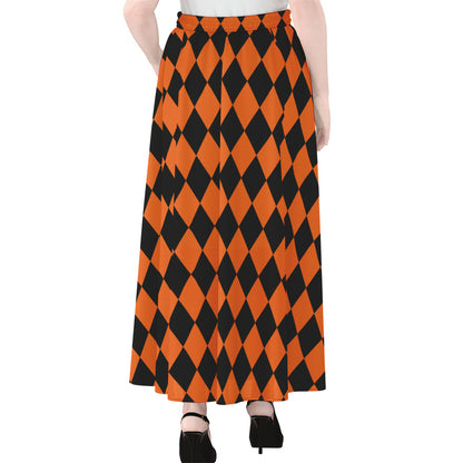 Halloween Harlequin Pattern Print Chiffon Maxi Skirt