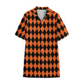 Halloween Harlequin Pattern Print Cotton Hawaiian Shirt