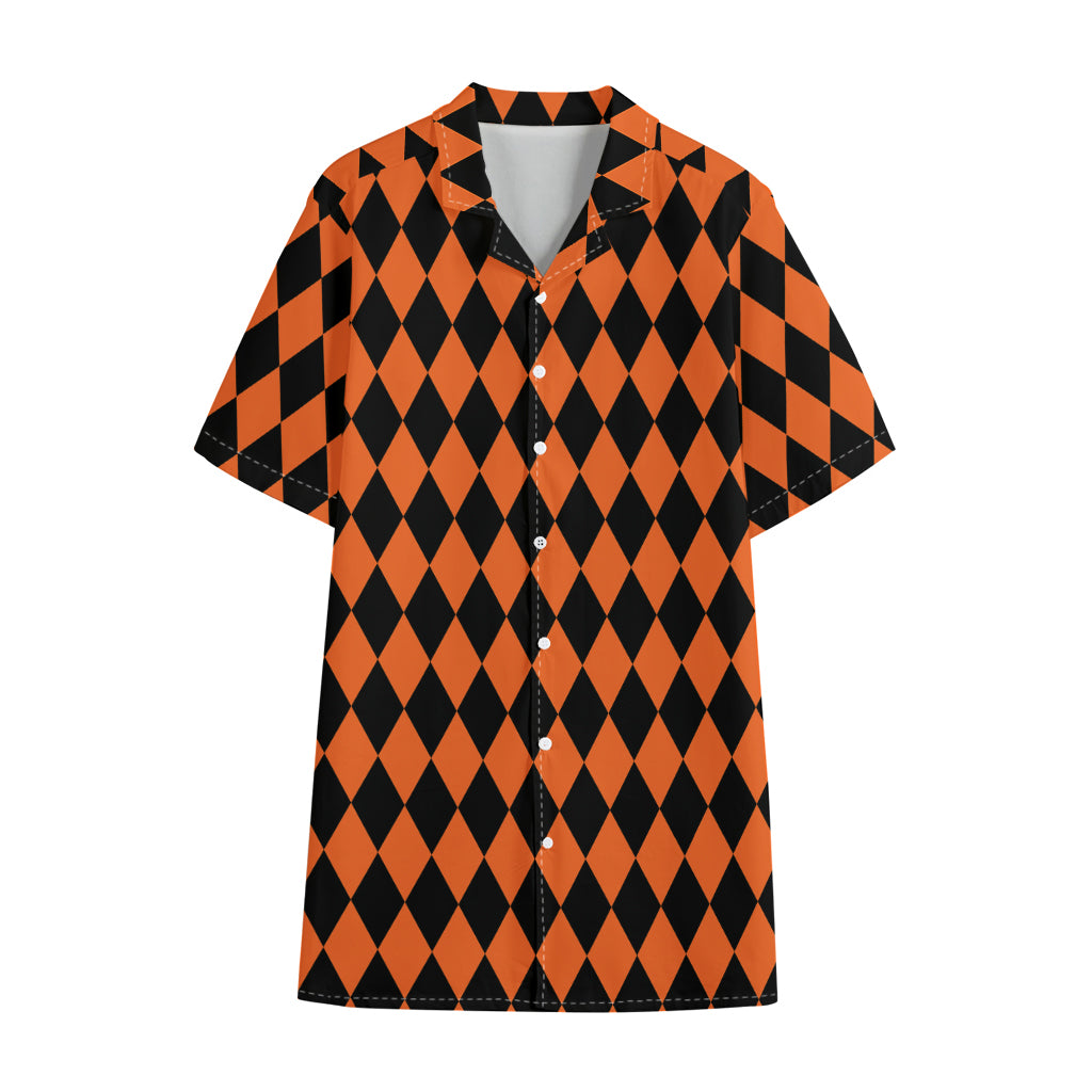 Halloween Harlequin Pattern Print Cotton Hawaiian Shirt