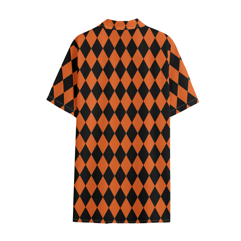 Halloween Harlequin Pattern Print Cotton Hawaiian Shirt