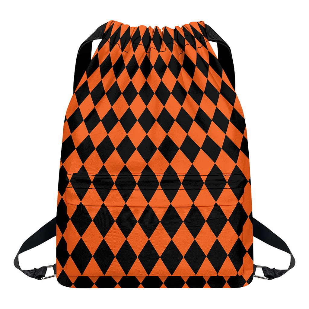 Halloween Harlequin Pattern Print Drawstring Backpack