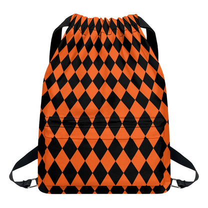 Halloween Harlequin Pattern Print Drawstring Backpack
