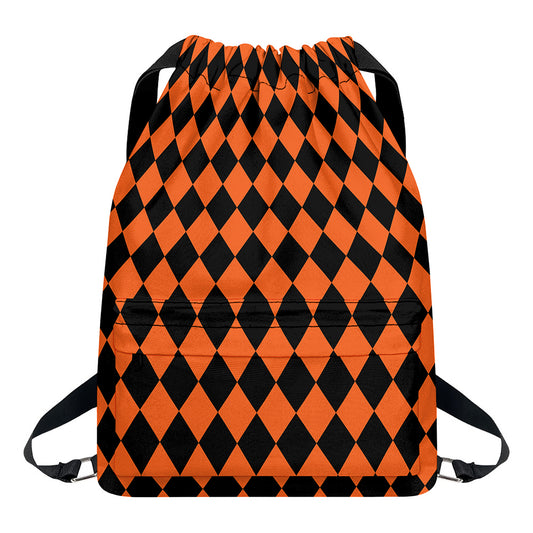 Halloween Harlequin Pattern Print Drawstring Backpack
