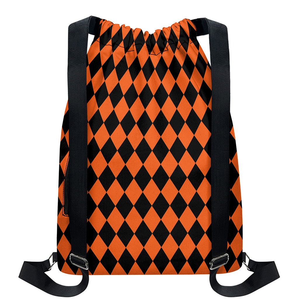 Halloween Harlequin Pattern Print Drawstring Backpack