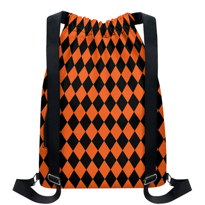 Halloween Harlequin Pattern Print Drawstring Backpack