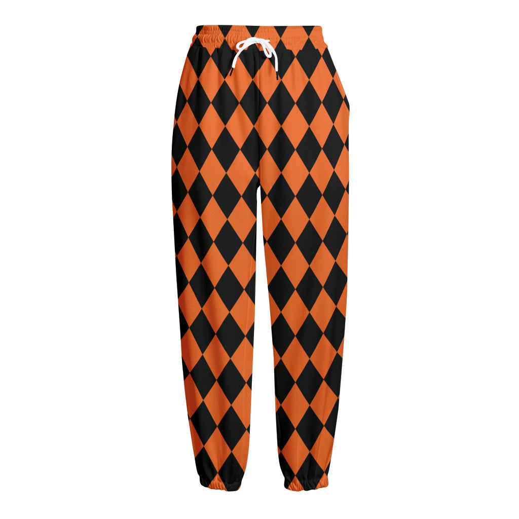 Halloween Harlequin Pattern Print Fleece Lined Knit Pants
