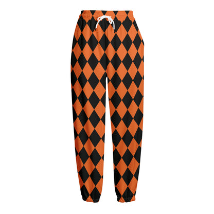 Halloween Harlequin Pattern Print Fleece Lined Knit Pants