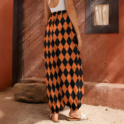 Halloween Harlequin Pattern Print Harem Pants
