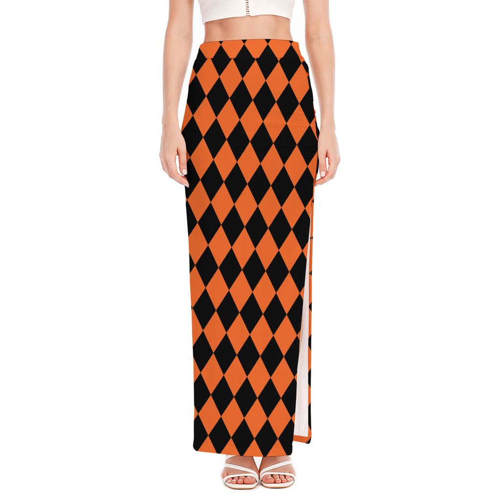 Halloween Harlequin Pattern Print High Slit Maxi Skirt