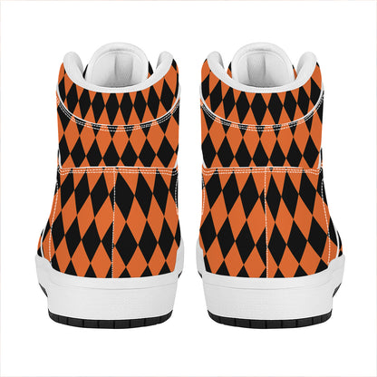 Halloween Harlequin Pattern Print High Top Leather Sneakers