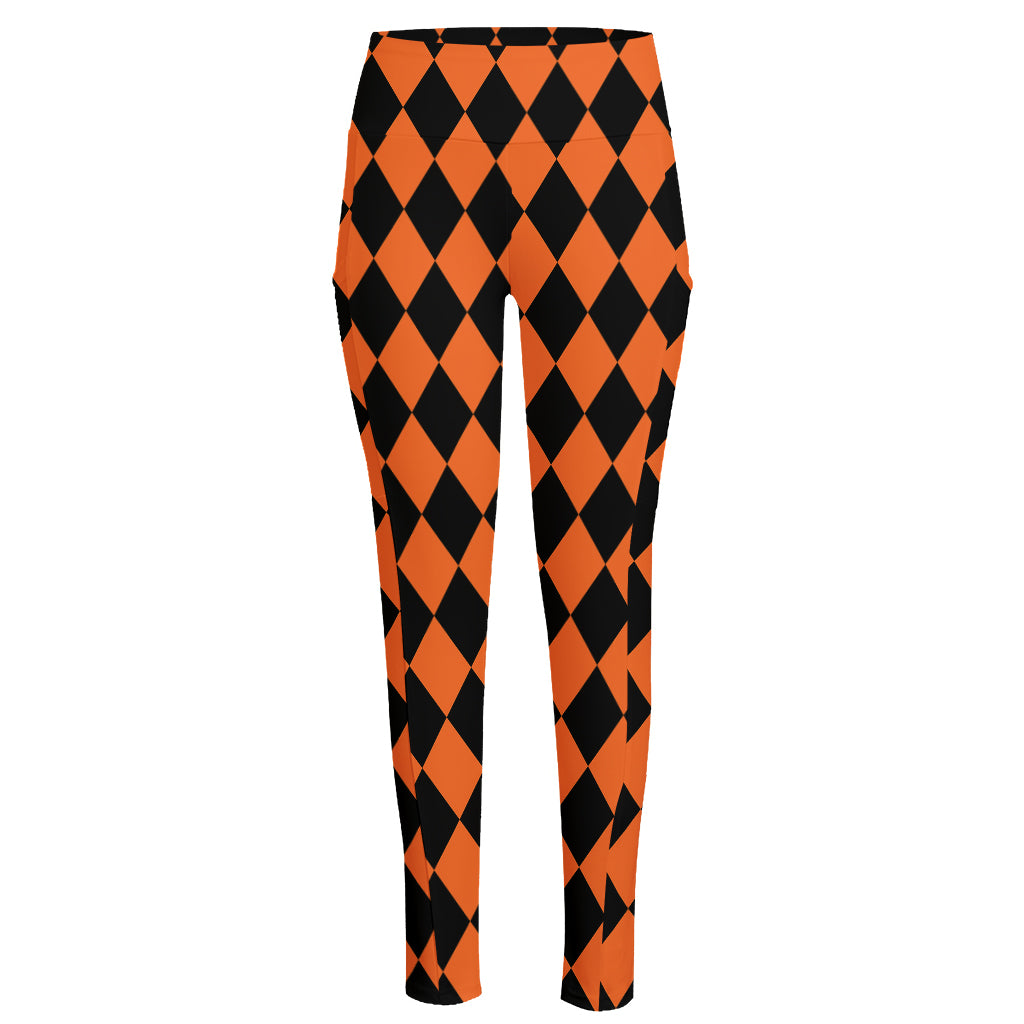 Halloween Harlequin Pattern Print High-Waisted Pocket Leggings