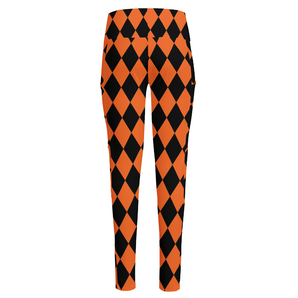 Halloween Harlequin Pattern Print High-Waisted Pocket Leggings
