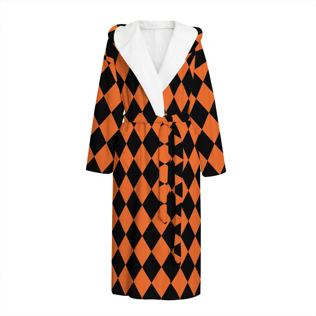 Halloween Harlequin Pattern Print Hooded Bathrobe
