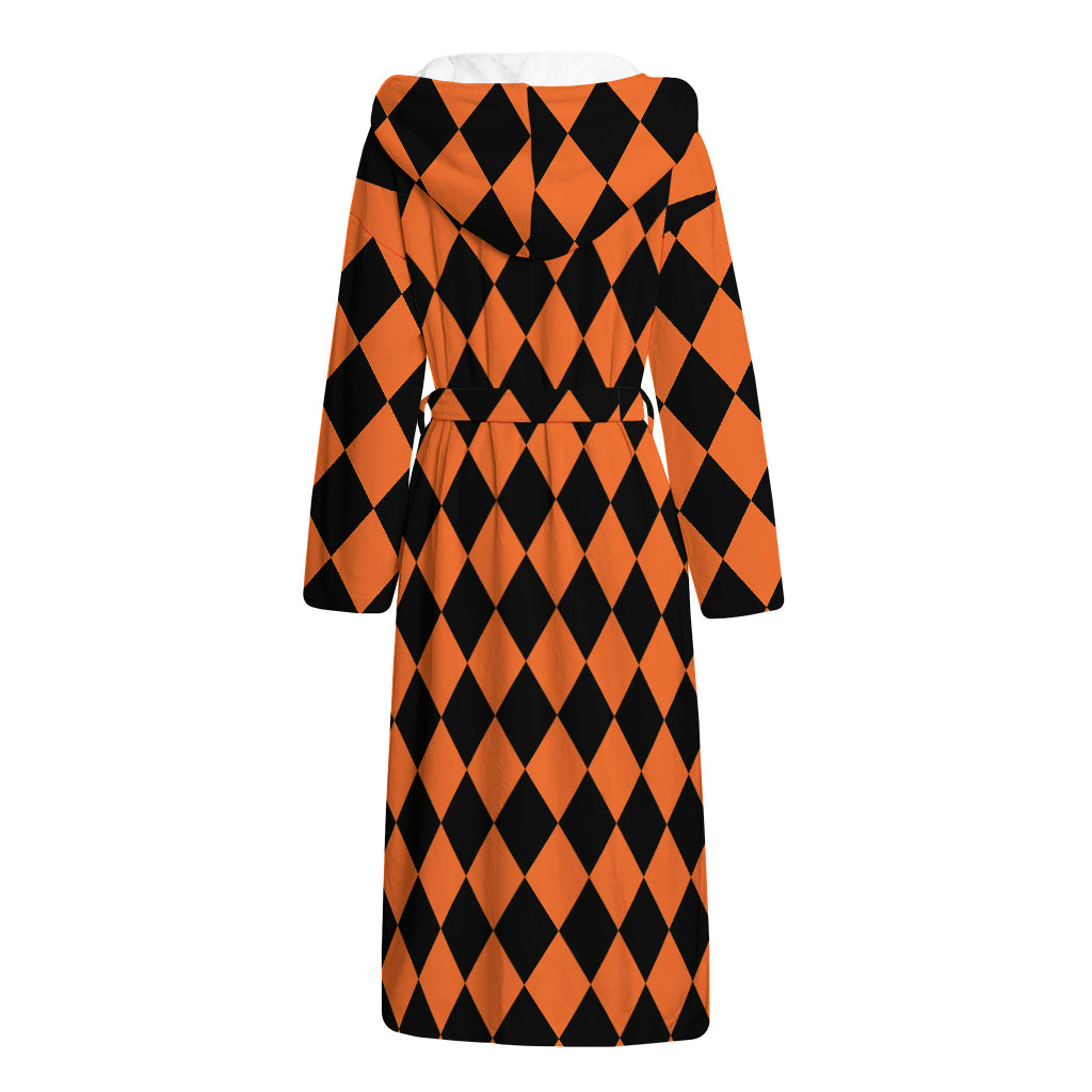 Halloween Harlequin Pattern Print Hooded Bathrobe