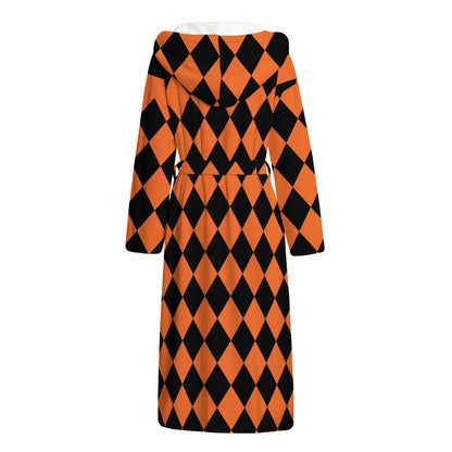 Halloween Harlequin Pattern Print Hooded Bathrobe