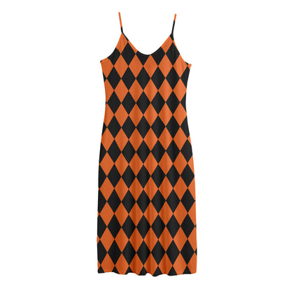 Halloween Harlequin Pattern Print Jersey Midi Cami Dress