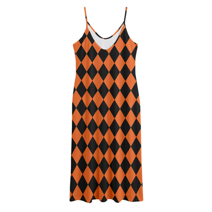 Halloween Harlequin Pattern Print Jersey Midi Cami Dress