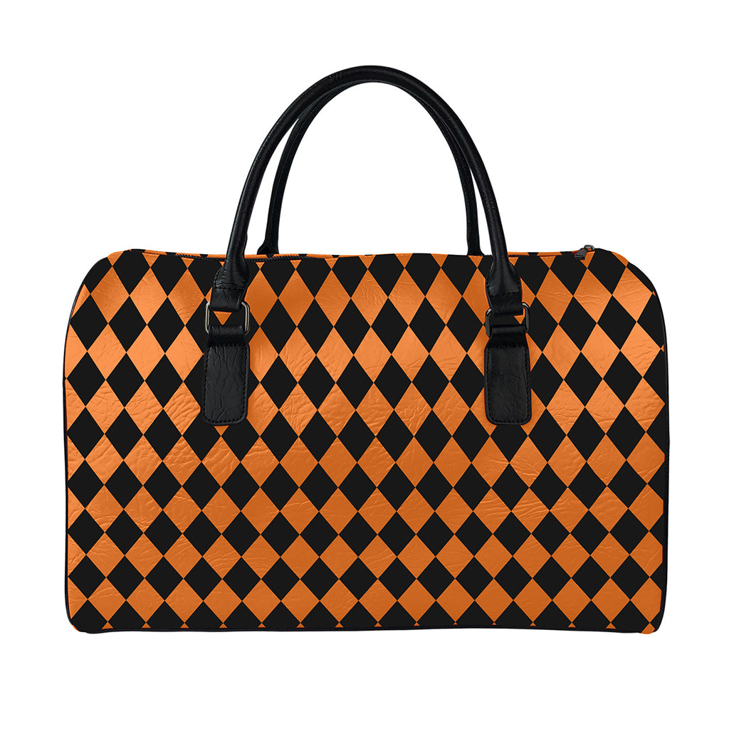 Halloween Harlequin Pattern Print Leather Duffle Bag