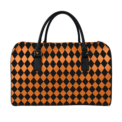 Halloween Harlequin Pattern Print Leather Duffle Bag