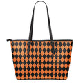 Halloween Harlequin Pattern Print Leather Tote Bag With Zipper