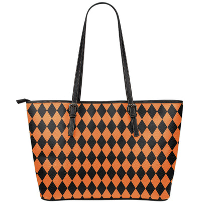 Halloween Harlequin Pattern Print Leather Tote Bag