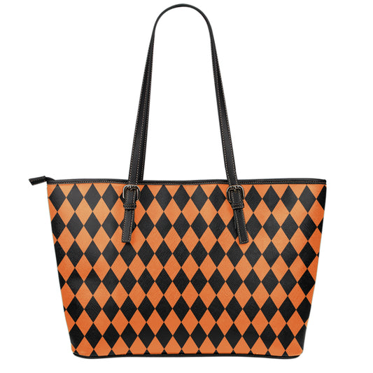 Halloween Harlequin Pattern Print Leather Tote Bag