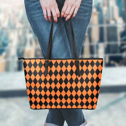 Halloween Harlequin Pattern Print Leather Tote Bag