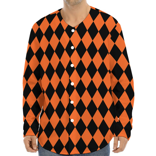 Halloween Harlequin Pattern Print Long Sleeve Baseball Jersey
