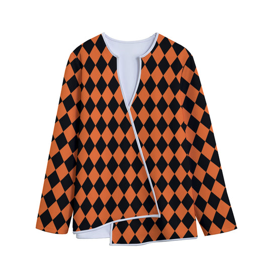 Halloween Harlequin Pattern Print Long Sleeve Short Coat