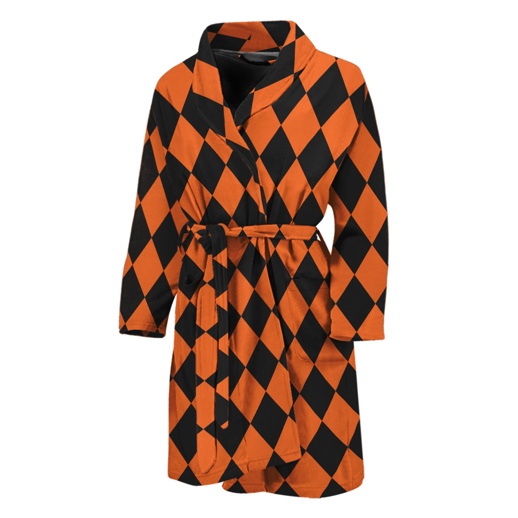 Halloween Harlequin Pattern Print Men's Bathrobe