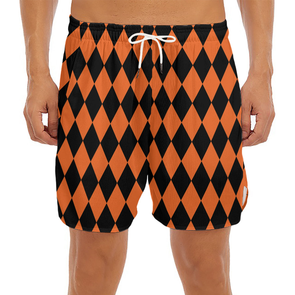 Halloween Harlequin Pattern Print Men's Split Running Shorts
