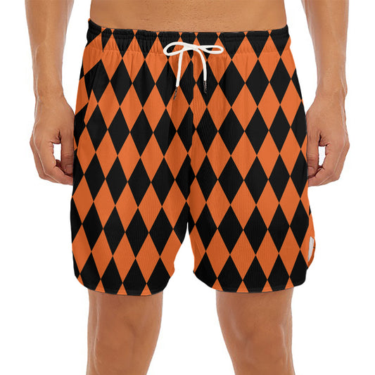 Halloween Harlequin Pattern Print Men's Split Running Shorts